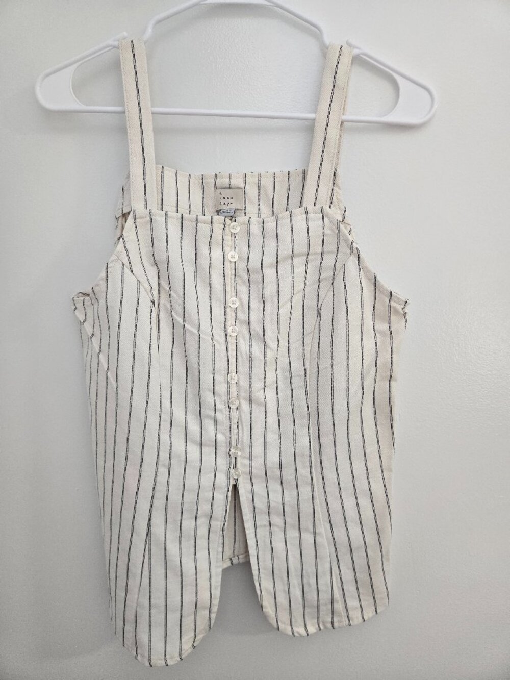 A New Day Pinstripe Tank Top Women’s S Off White Black Button Front Wide Strap